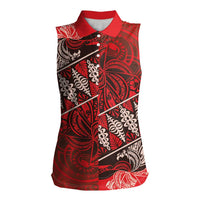 Vintage Ngatu Tribal Tonga Pattern Women Sleeveless Polo Shirt LT9 Female Red - Polynesian Pride