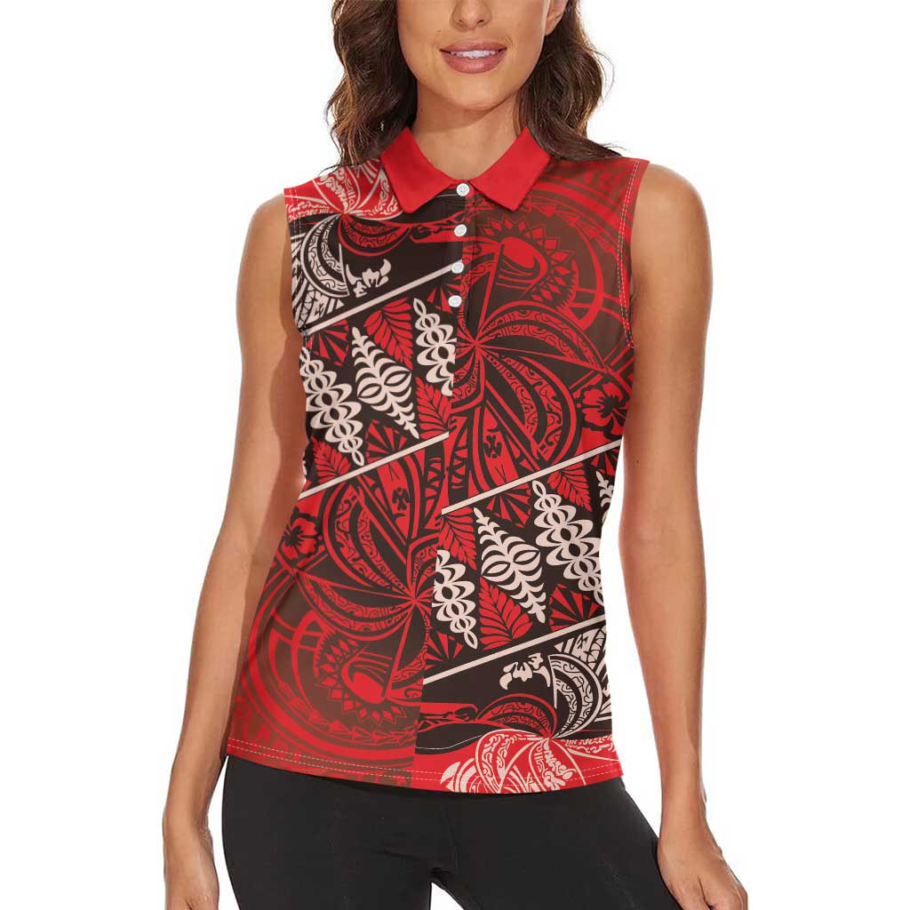 Vintage Ngatu Tribal Tonga Pattern Women Sleeveless Polo Shirt LT9 - Polynesian Pride