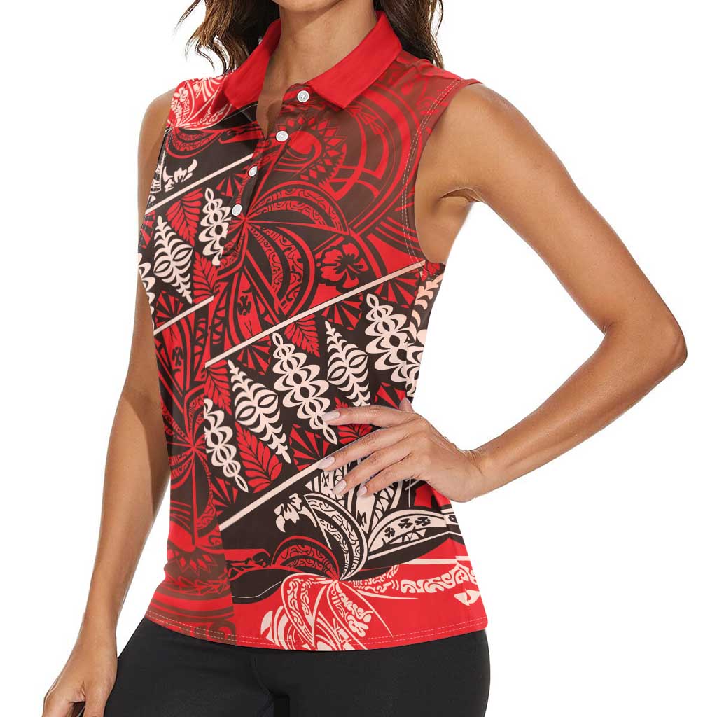 Vintage Ngatu Tribal Tonga Pattern Women Sleeveless Polo Shirt LT9 - Polynesian Pride