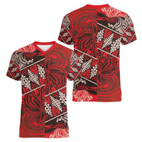 Vintage Ngatu Tribal Tonga Pattern Women V-Neck T-Shirt LT9 - Polynesian Pride
