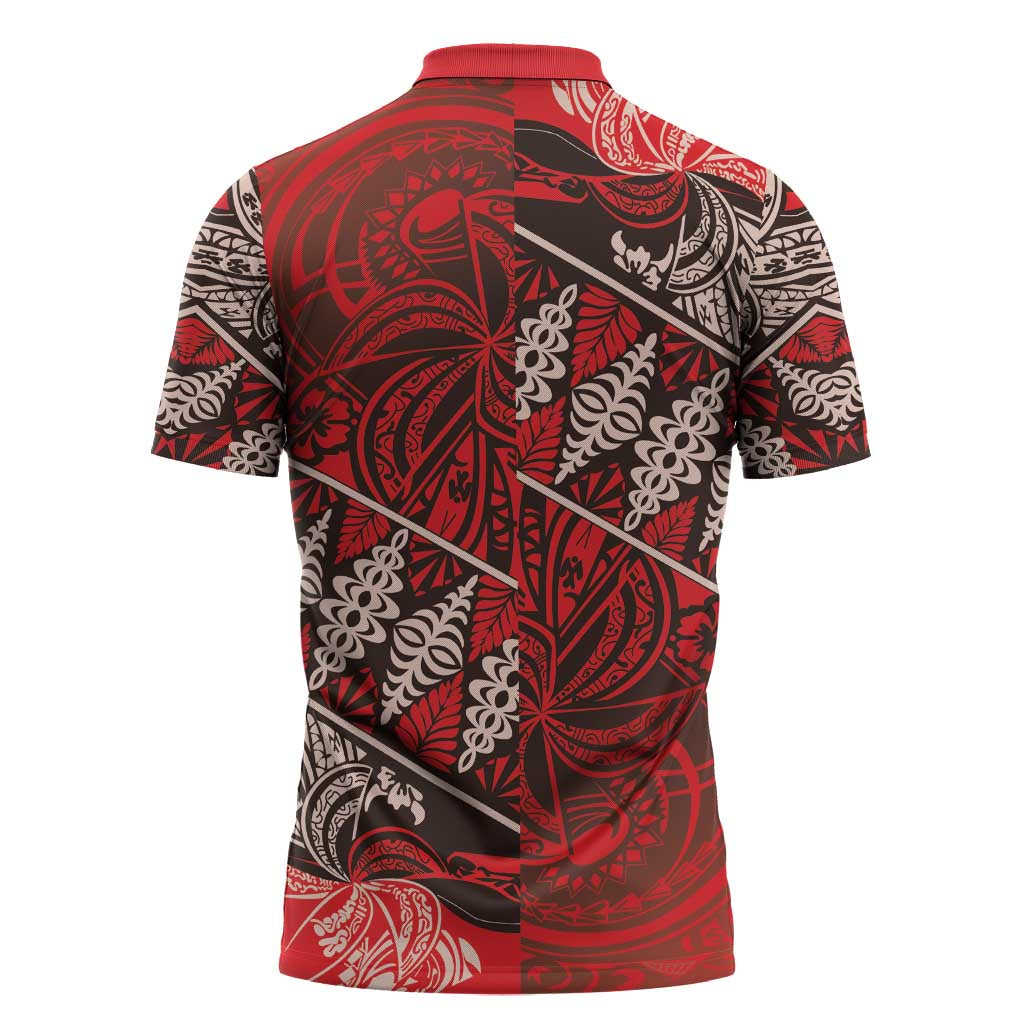 Vintage Ngatu Tribal Tonga Pattern Zipper Polo Shirt LT9 - Polynesian Pride