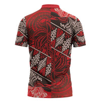 Vintage Ngatu Tribal Tonga Pattern Zipper Polo Shirt LT9 - Polynesian Pride