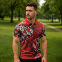 Vintage Ngatu Tribal Tonga Pattern Zipper Polo Shirt LT9 - Polynesian Pride