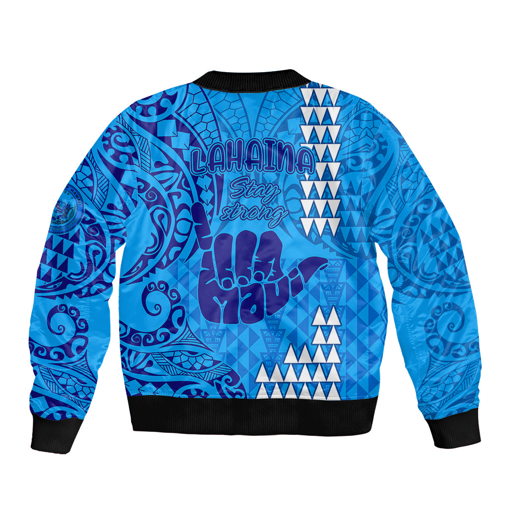 Strong Maui Bomber Jacket Good Living Hawaii with Shaka Sign Kakau Tribal Blue LT9 - Polynesian Pride