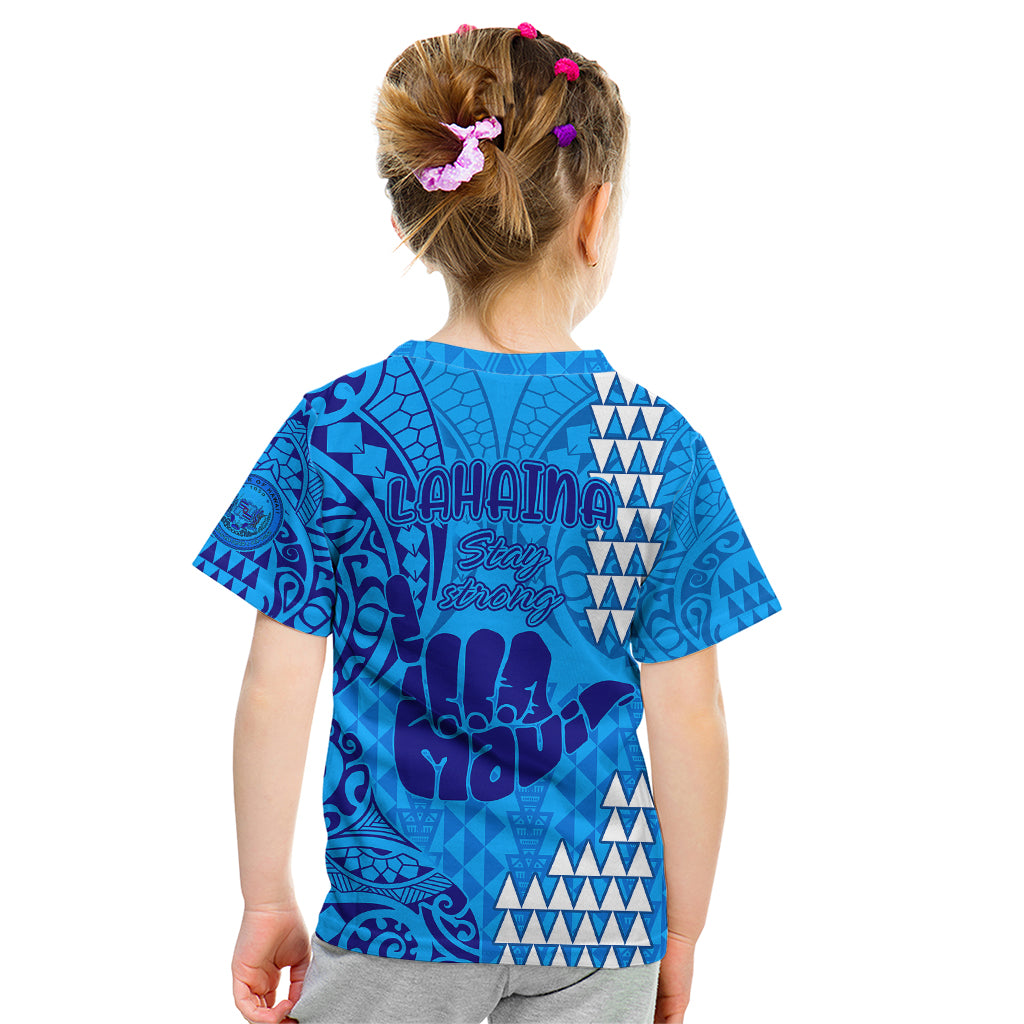 Strong Maui Kid T Shirt Good Living Hawaii with Shaka Sign Kakau Tribal Blue LT9 - Polynesian Pride