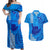 Personalised Strong Maui Couples Matching Off Shoulder Maxi Dress and Hawaiian Shirt Good Living Hawaii with Shaka Sign Kakau Tribal Blue LT9 Blue - Polynesian Pride