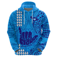 Personalised Strong Maui Hoodie Good Living Hawaii with Shaka Sign Kakau Tribal Blue LT9 - Polynesian Pride