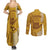 Strong Maui Couples Matching Summer Maxi Dress and Long Sleeve Button Shirts Good Living Hawaii with Shaka Sign Kakau Tribal Gold LT9 - Polynesian Pride