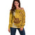 Strong Maui Off Shoulder Sweater Good Living Hawaii with Shaka Sign Kakau Tribal Gold LT9 Women Gold - Polynesian Pride