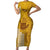 Strong Maui Short Sleeve Bodycon Dress Good Living Hawaii with Shaka Sign Kakau Tribal Gold LT9 Long Dress Gold - Polynesian Pride