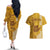 Personalised Strong Maui Couples Matching Off The Shoulder Long Sleeve Dress and Hawaiian Shirt Good Living Hawaii with Shaka Sign Kakau Tribal Gold LT9 - Polynesian Pride