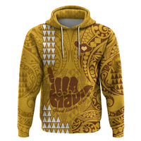 Personalised Strong Maui Hoodie Good Living Hawaii with Shaka Sign Kakau Tribal Gold LT9 Gold - Polynesian Pride