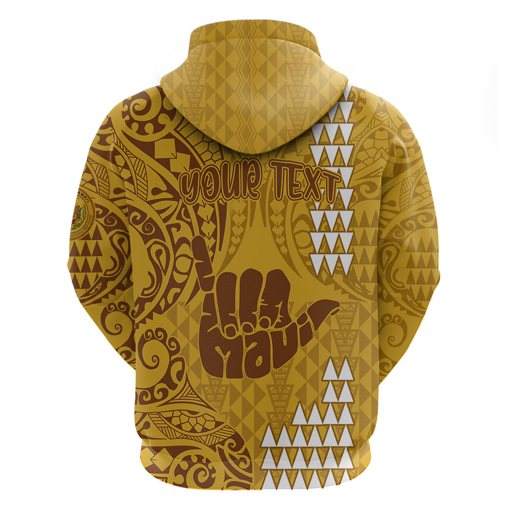 Personalised Strong Maui Hoodie Good Living Hawaii with Shaka Sign Kakau Tribal Gold LT9 - Polynesian Pride