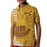 Personalised Strong Maui Kid Polo Shirt Good Living Hawaii with Shaka Sign Kakau Tribal Gold LT9 Kid Gold - Polynesian Pride