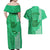 Strong Maui Couples Matching Off Shoulder Maxi Dress and Hawaiian Shirt Good Living Hawaii with Shaka Sign Kakau Tribal Green LT9 - Polynesian Pride