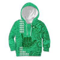 Personalised Strong Maui Kid Hoodie Good Living Hawaii with Shaka Sign Kakau Tribal Green LT9 Hoodie Green - Polynesian Pride