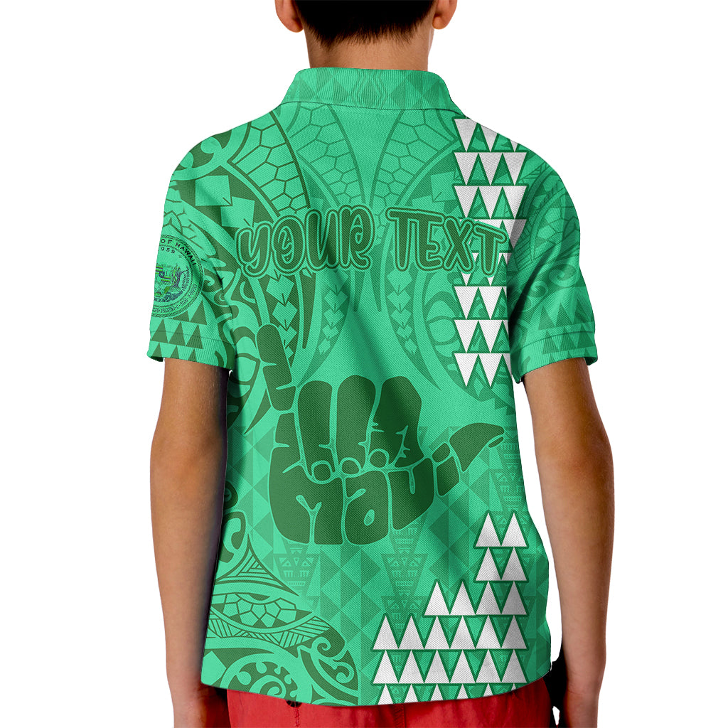 Personalised Strong Maui Kid Polo Shirt Good Living Hawaii with Shaka Sign Kakau Tribal Green LT9 - Polynesian Pride