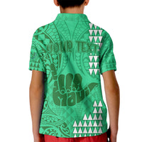 Personalised Strong Maui Kid Polo Shirt Good Living Hawaii with Shaka Sign Kakau Tribal Green LT9 - Polynesian Pride
