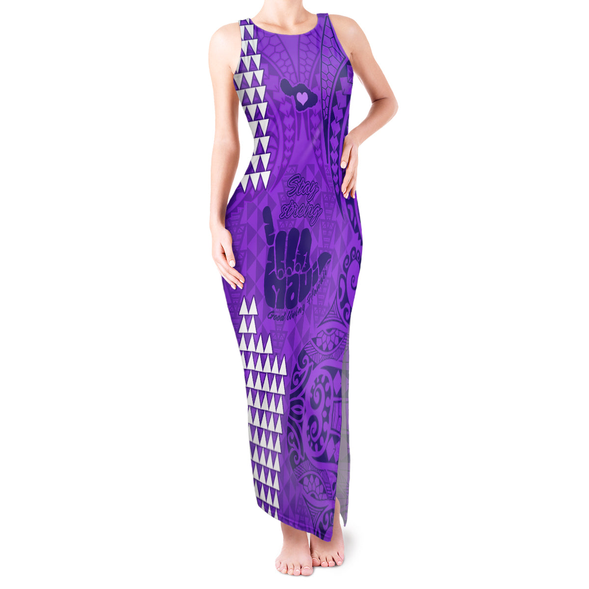 Strong Maui Tank Maxi Dress Good Living Hawaii with Shaka Sign Kakau Tribal Purple LT9 Women Purple - Polynesian Pride