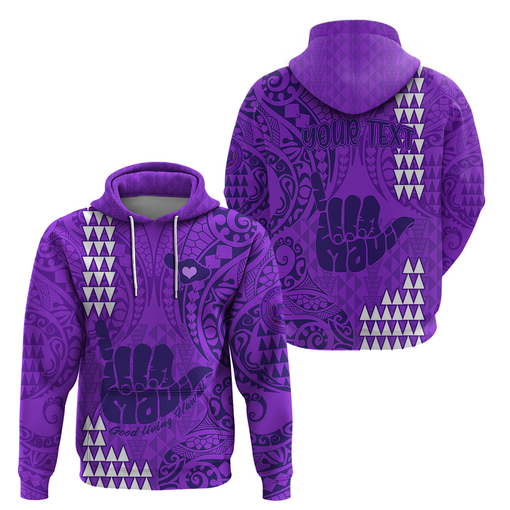 Personalised Strong Maui Hoodie Good Living Hawaii with Shaka Sign Kakau Tribal Purple LT9 - Polynesian Pride