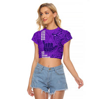Personalised Strong Maui Raglan Cropped T Shirt Good Living Hawaii with Shaka Sign Kakau Tribal Purple LT9 Female Purple - Polynesian Pride