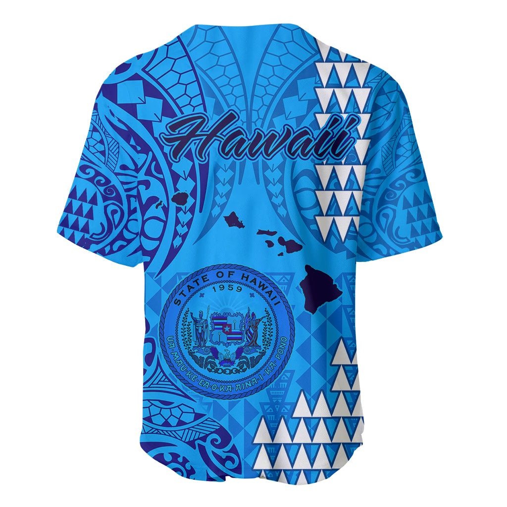 Maui Island Baseball Jersey Kakau Tribal Mixed Polynesian Pattern Blue LT9 - Polynesian Pride