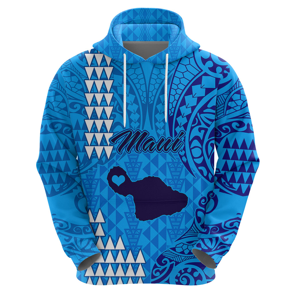 Maui Island Hoodie Kakau Tribal Mixed Polynesian Pattern Blue LT9 - Polynesian Pride