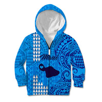 Maui Island Kid Hoodie Kakau Tribal Mixed Polynesian Pattern Blue LT9 Zip Hoodie Blue - Polynesian Pride