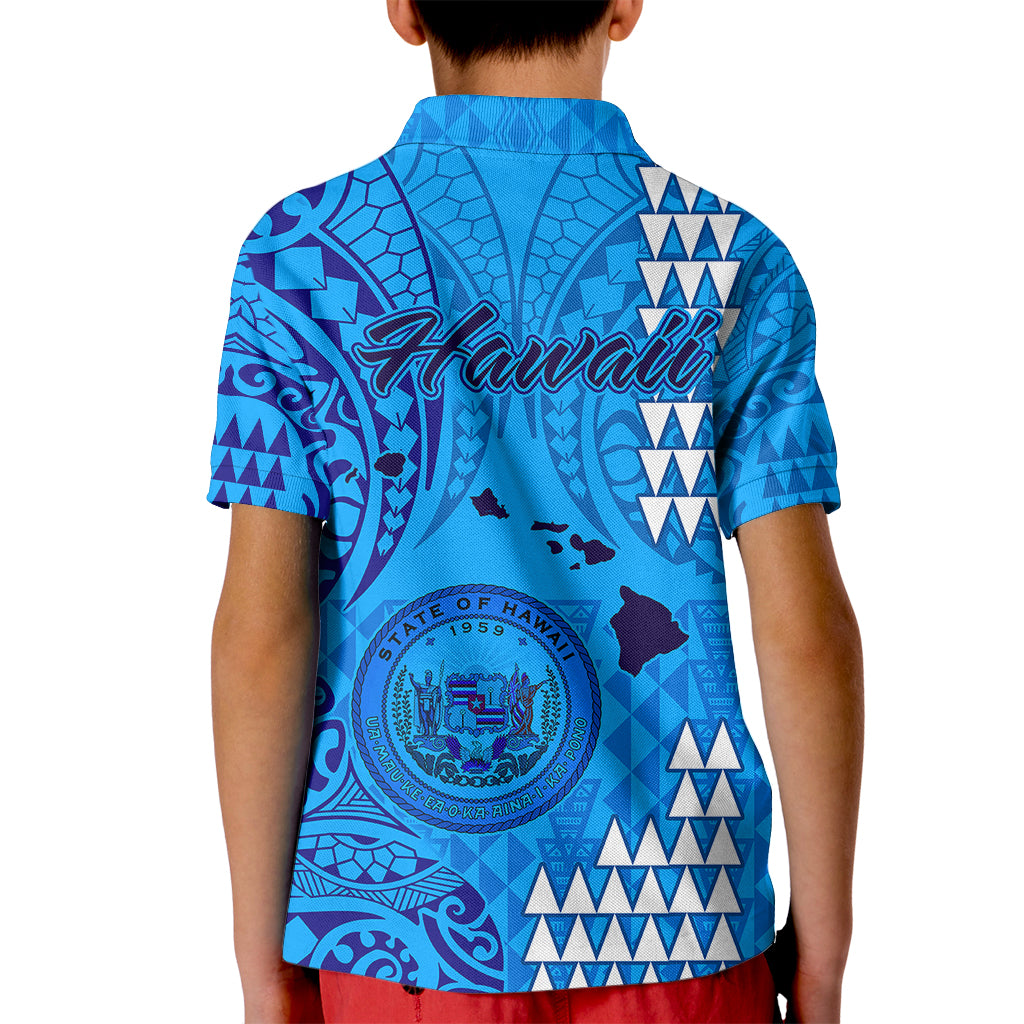 Maui Island Kid Polo Shirt Kakau Tribal Mixed Polynesian Pattern Blue LT9 - Polynesian Pride