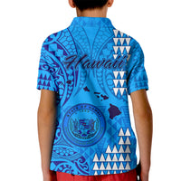 Maui Island Kid Polo Shirt Kakau Tribal Mixed Polynesian Pattern Blue LT9 - Polynesian Pride