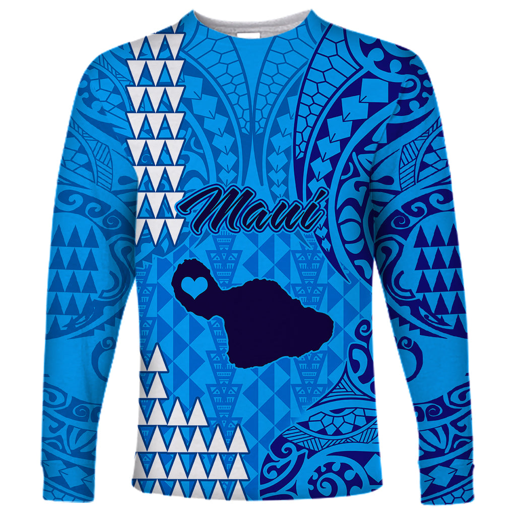 Maui Island Long Sleeve Shirt Kakau Tribal Mixed Polynesian Pattern Blue LT9 Unisex Blue - Polynesian Pride