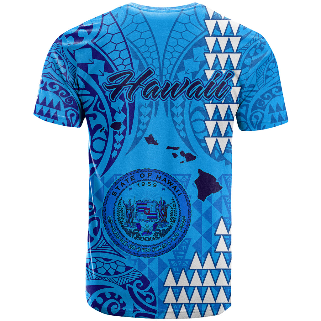 Maui Island T Shirt Kakau Tribal Mixed Polynesian Pattern Blue LT9 - Polynesian Pride
