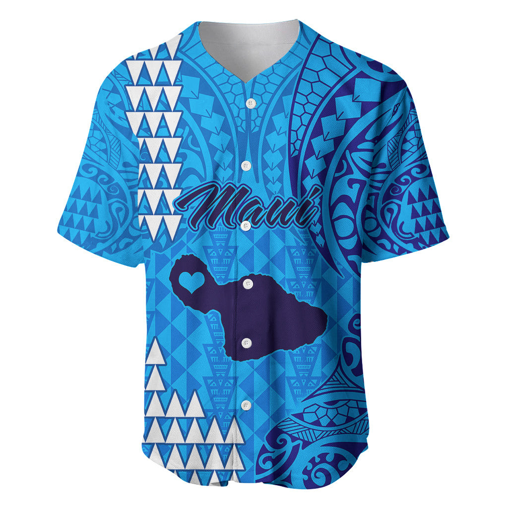 Personalised Maui Island Baseball Jersey Kakau Tribal Mixed Polynesian Pattern Blue LT9 Blue - Polynesian Pride