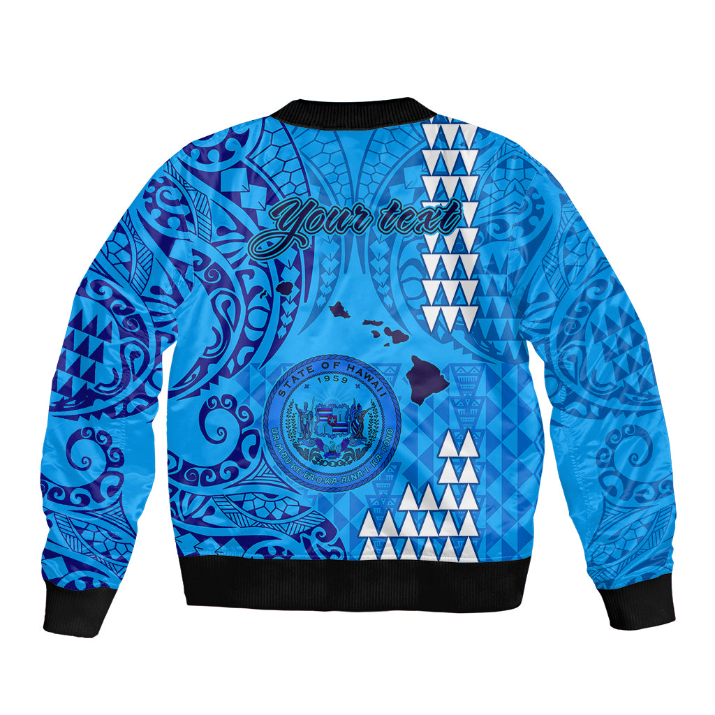 Personalised Maui Island Bomber Jacket Kakau Tribal Mixed Polynesian Pattern Blue LT9 - Polynesian Pride