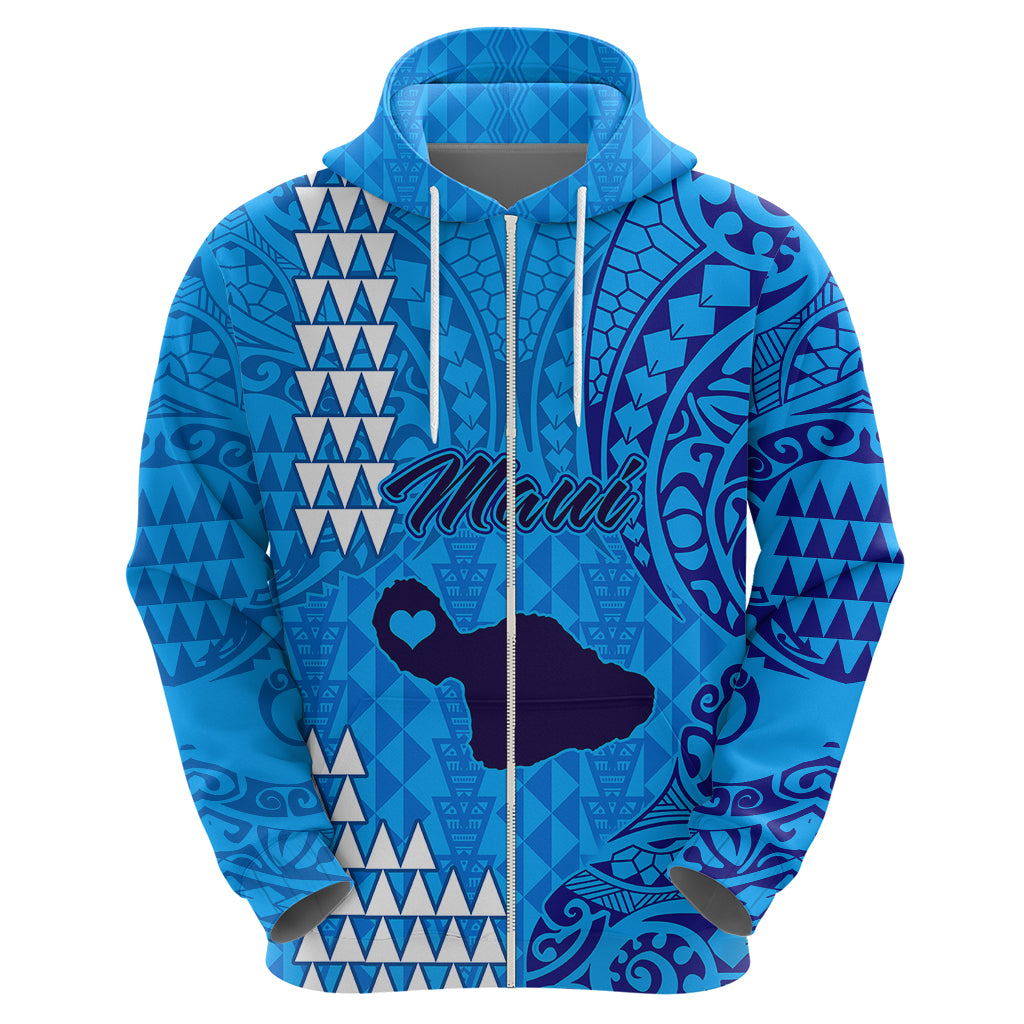 Personalised Maui Island Hoodie Kakau Tribal Mixed Polynesian Pattern Blue LT9 - Polynesian Pride