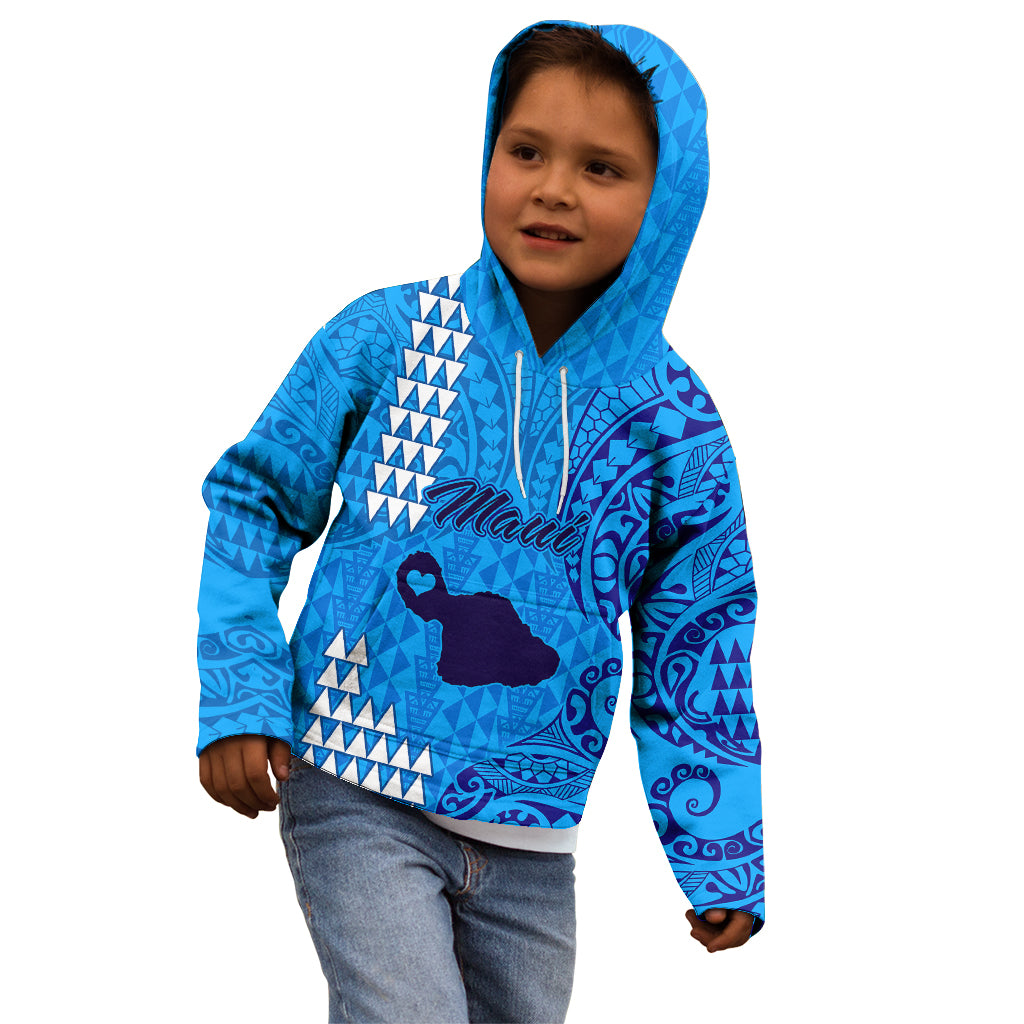 Personalised Maui Island Kid Hoodie Kakau Tribal Mixed Polynesian Pattern Blue LT9 - Polynesian Pride