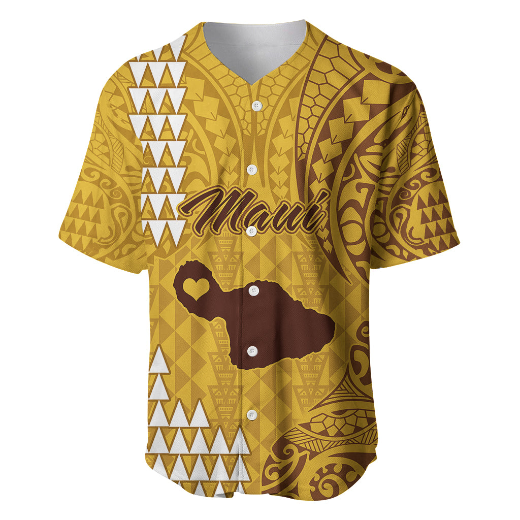 Maui Island Baseball Jersey Kakau Tribal Mixed Polynesian Pattern Gold LT9 Gold - Polynesian Pride