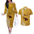 Maui Island Couples Matching Off The Shoulder Long Sleeve Dress and Hawaiian Shirt Kakau Tribal Mixed Polynesian Pattern Gold LT9 Gold - Polynesian Pride