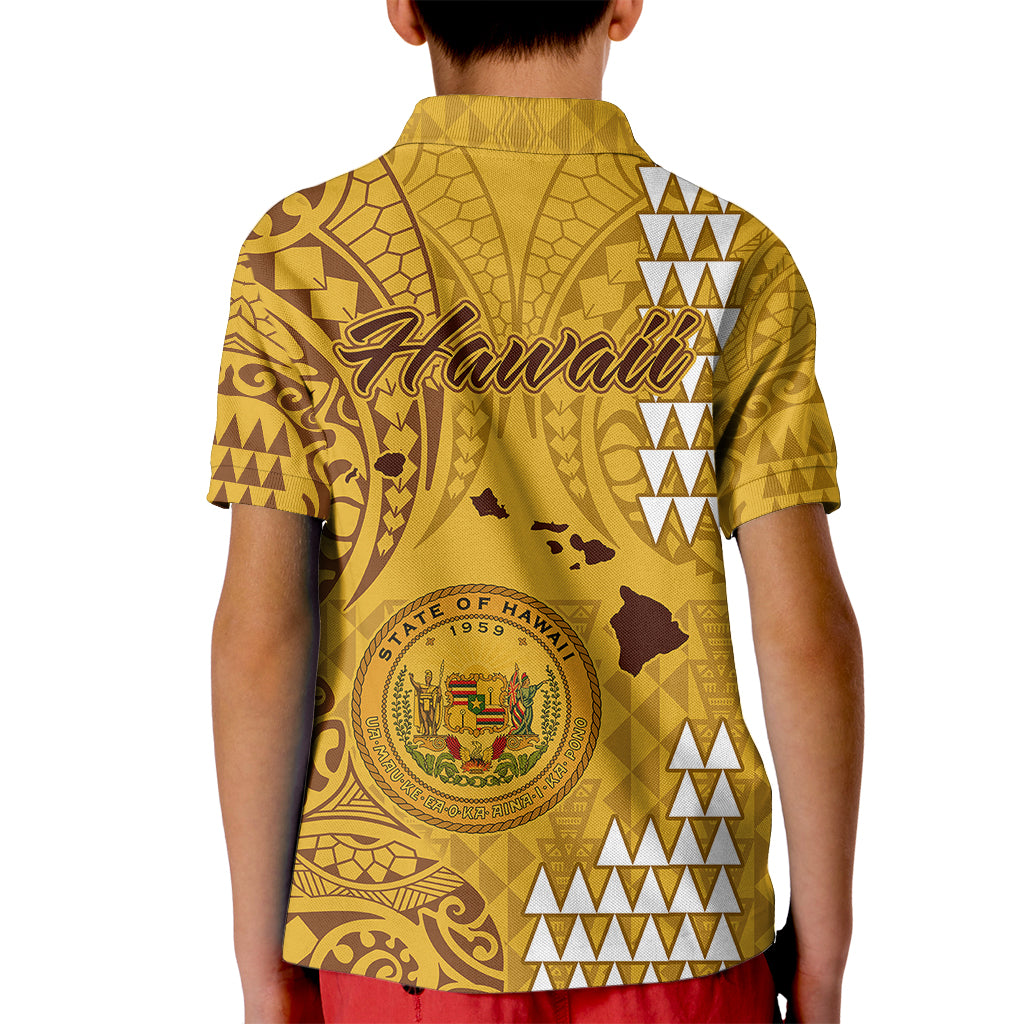 Maui Island Kid Polo Shirt Kakau Tribal Mixed Polynesian Pattern Gold LT9 - Polynesian Pride
