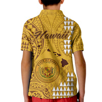 Maui Island Kid Polo Shirt Kakau Tribal Mixed Polynesian Pattern Gold LT9 - Polynesian Pride