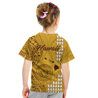 Maui Island Kid T Shirt Kakau Tribal Mixed Polynesian Pattern Gold LT9 - Polynesian Pride