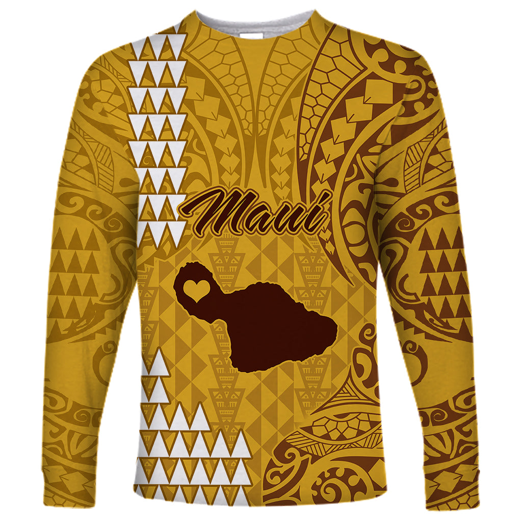 Maui Island Long Sleeve Shirt Kakau Tribal Mixed Polynesian Pattern Gold LT9 Unisex Gold - Polynesian Pride