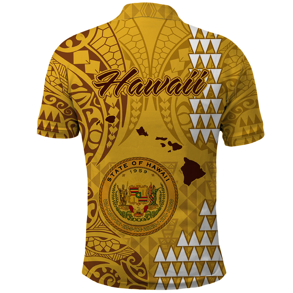 Maui Island Polo Shirt Kakau Tribal Mixed Polynesian Pattern Gold LT9 - Polynesian Pride