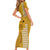 Maui Island Short Sleeve Bodycon Dress Kakau Tribal Mixed Polynesian Pattern Gold LT9 - Polynesian Pride