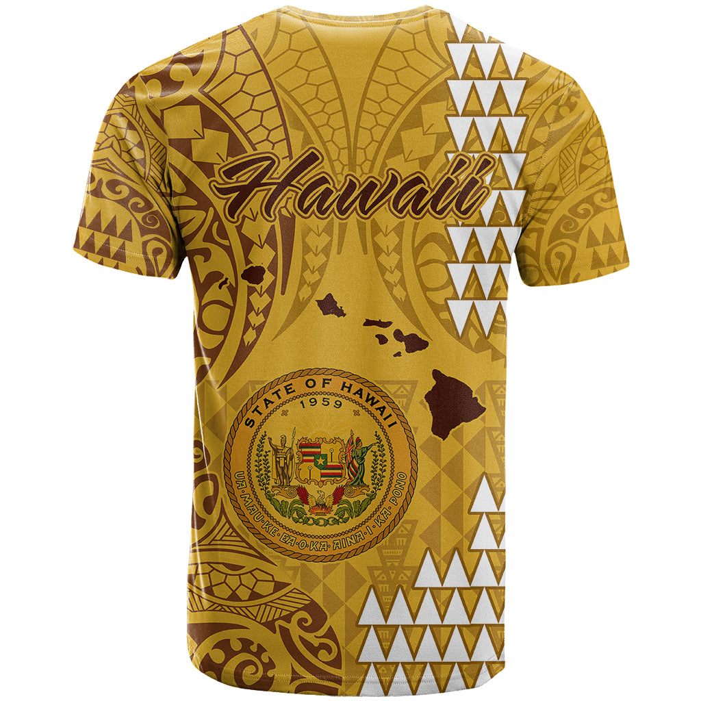 Maui Island T Shirt Kakau Tribal Mixed Polynesian Pattern Gold LT9 - Polynesian Pride