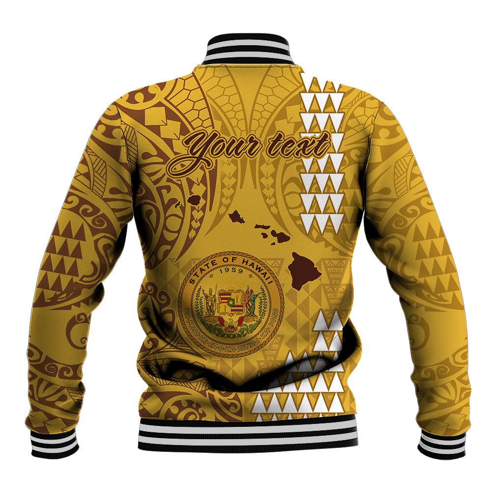 Personalised Maui Island Baseball Jacket Kakau Tribal Mixed Polynesian Pattern Gold LT9 - Polynesian Pride