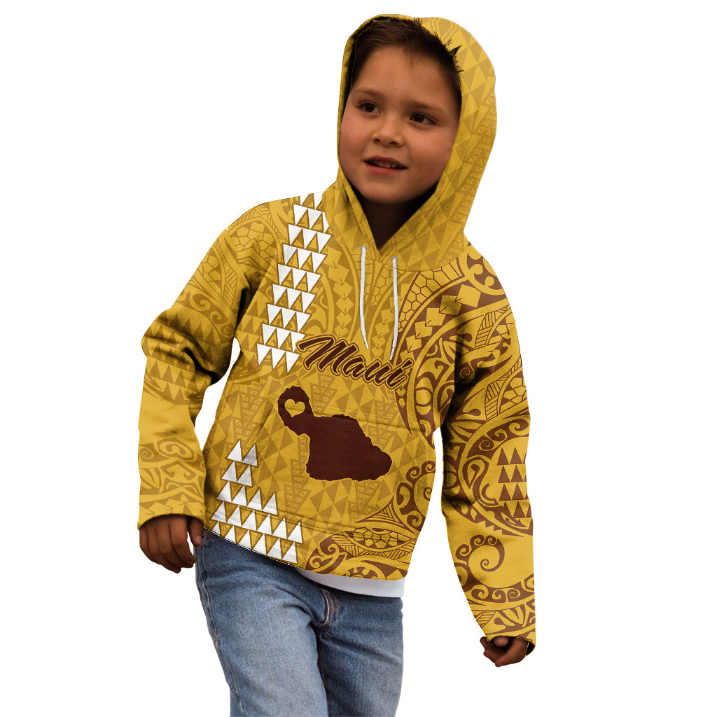 Personalised Maui Island Kid Hoodie Kakau Tribal Mixed Polynesian Pattern Gold LT9 - Polynesian Pride