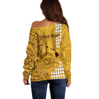 Personalised Maui Island Off Shoulder Sweater Kakau Tribal Mixed Polynesian Pattern Gold LT9 - Polynesian Pride