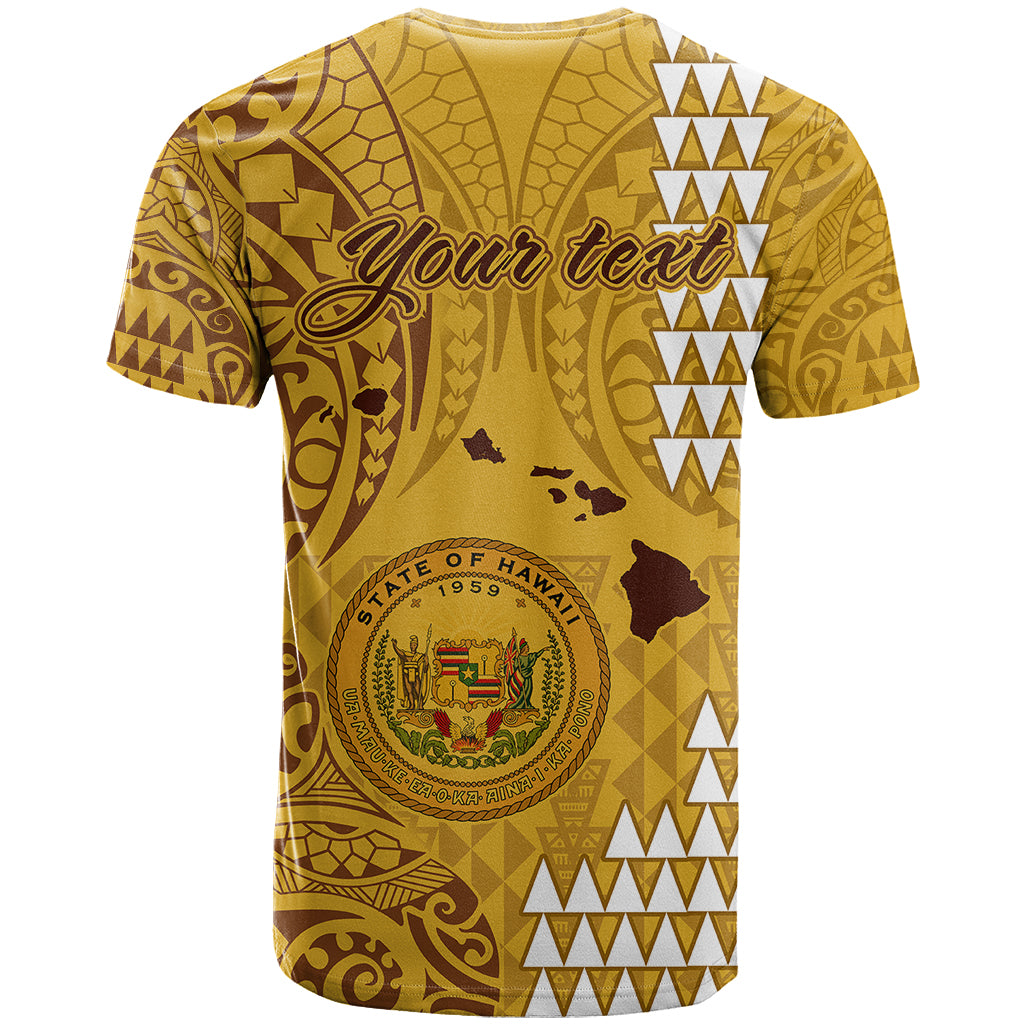 Personalised Maui Island T Shirt Kakau Tribal Mixed Polynesian Pattern Gold LT9 - Polynesian Pride