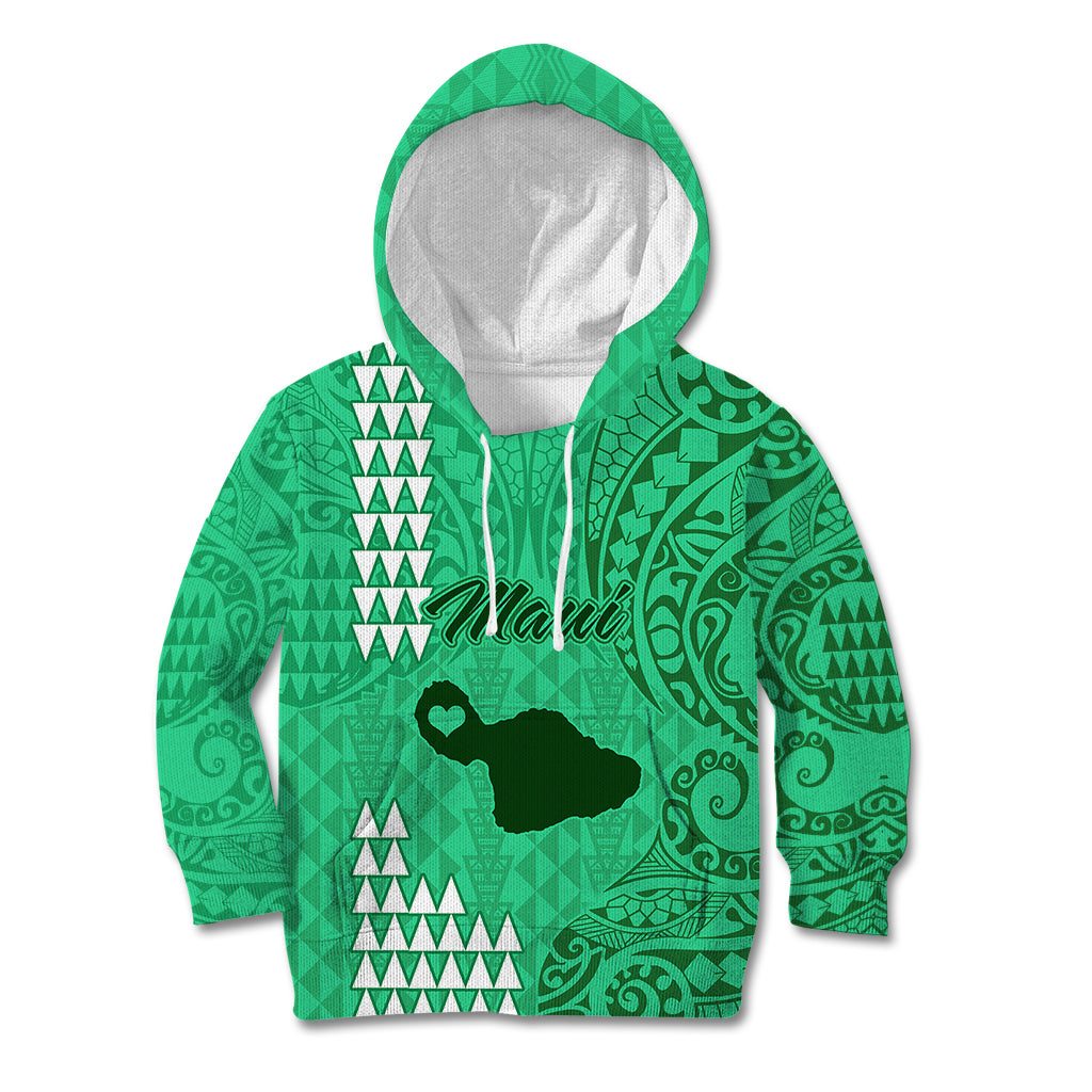 Maui Island Kid Hoodie Kakau Tribal Mixed Polynesian Pattern Green LT9 Hoodie Green - Polynesian Pride